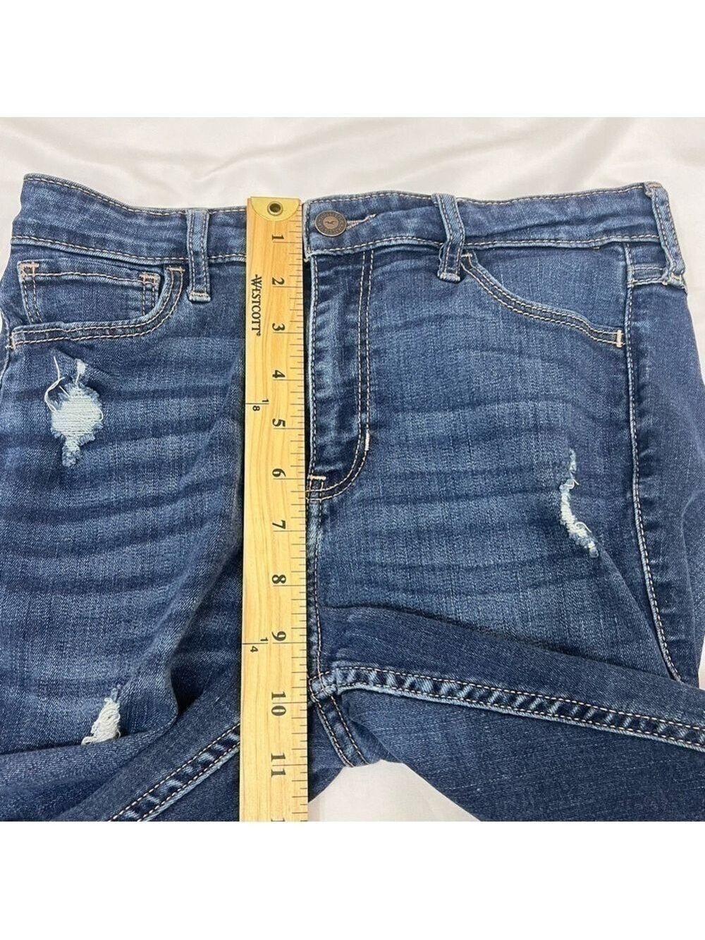 Hollister Jeans Womens Sz 5 S Blue High Rise Super Skinny Crop Distressed 27x24 - Picture 7 of 14